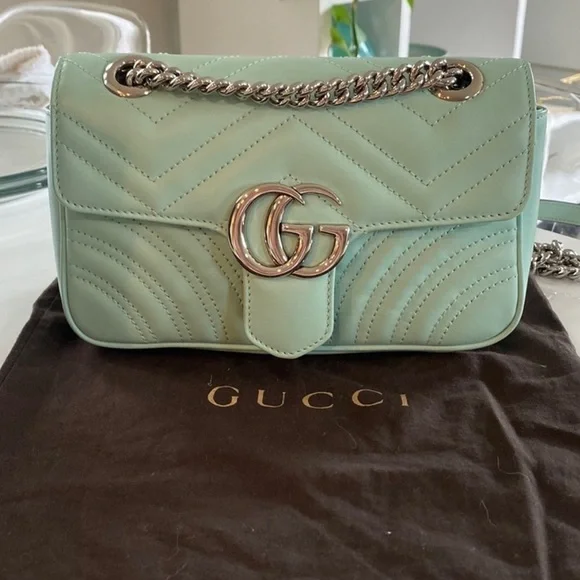 GUCCI GG Marmont Matelasse Leather Crossbody Bag Seafoam with original dustbag - Picture 11 of 15